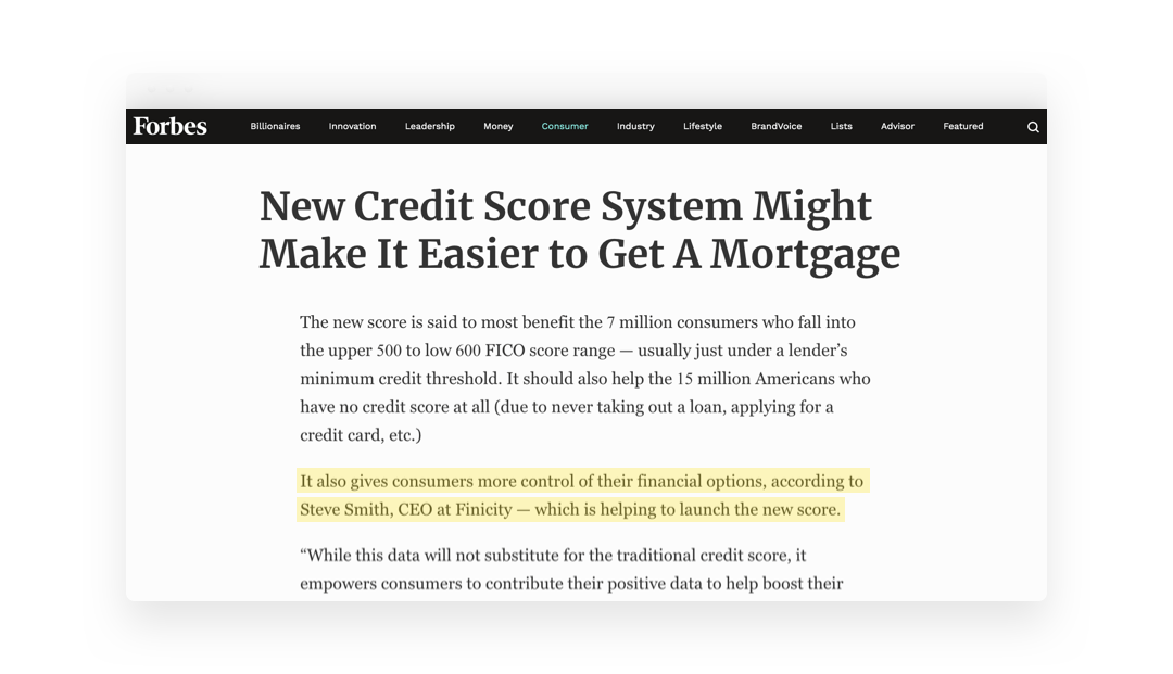 Finicity Forbes placement