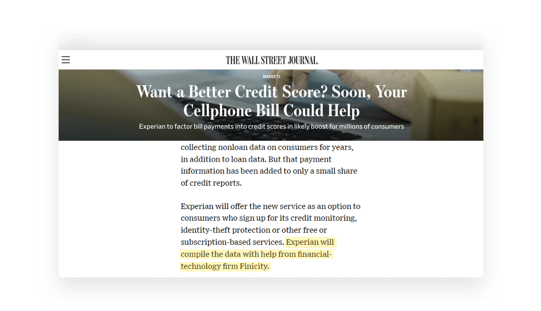 Finicity WSJ placement