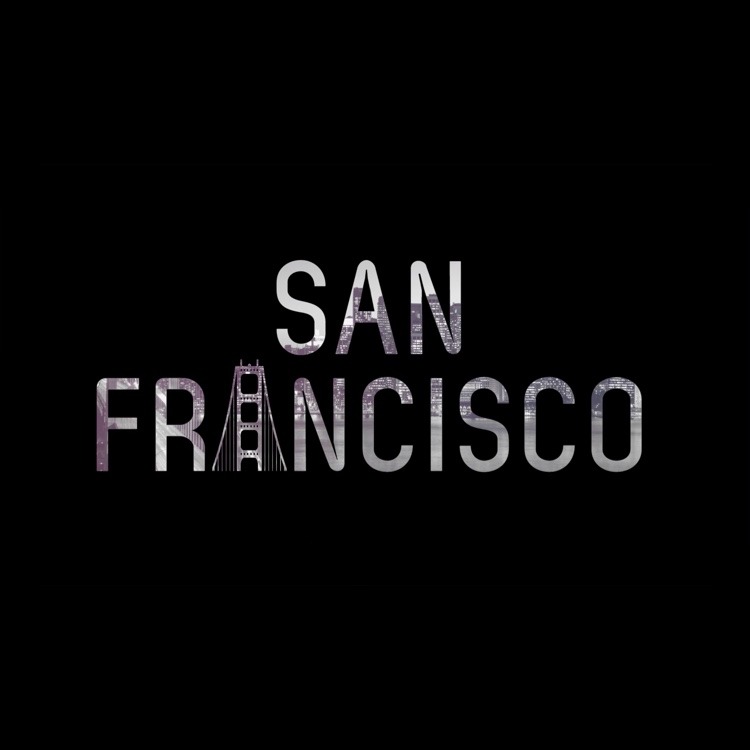Black background with the word San Francisco outlined by the city skyline