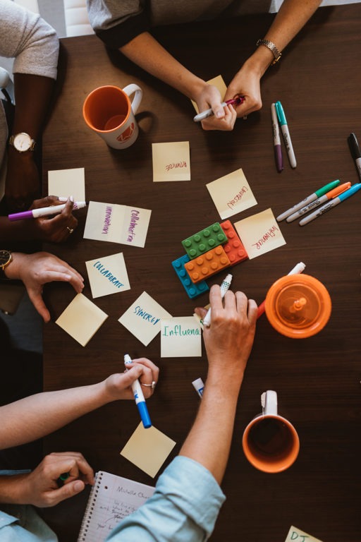 Walker Sands creative brainstorm with markers and sticky notes