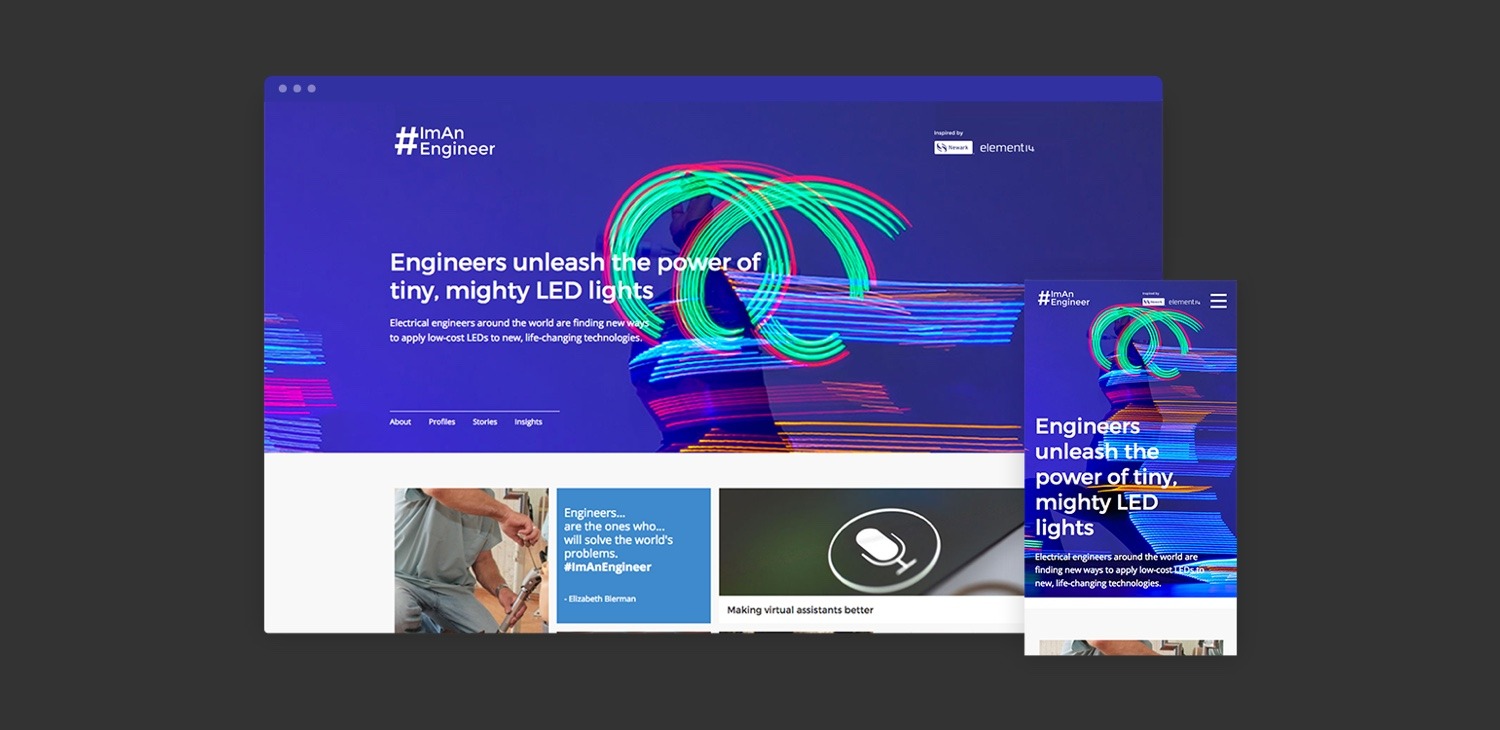 Mockup of #ImAnEngineer homepage on desktop and mobile