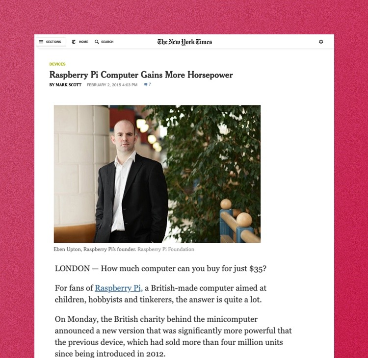 Raspberry Pi The New York Times PR placement