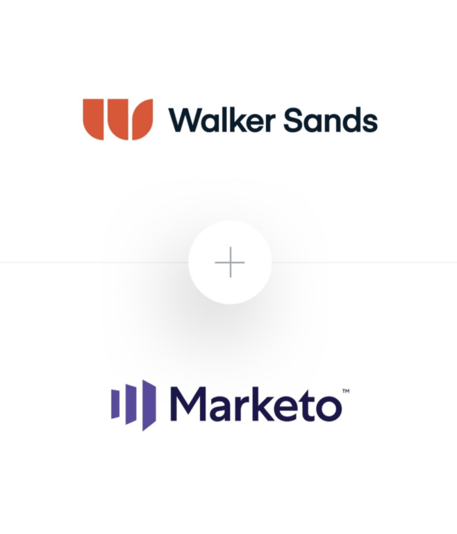 The Walker Sands logo and the Marketo logo united by a plus sign