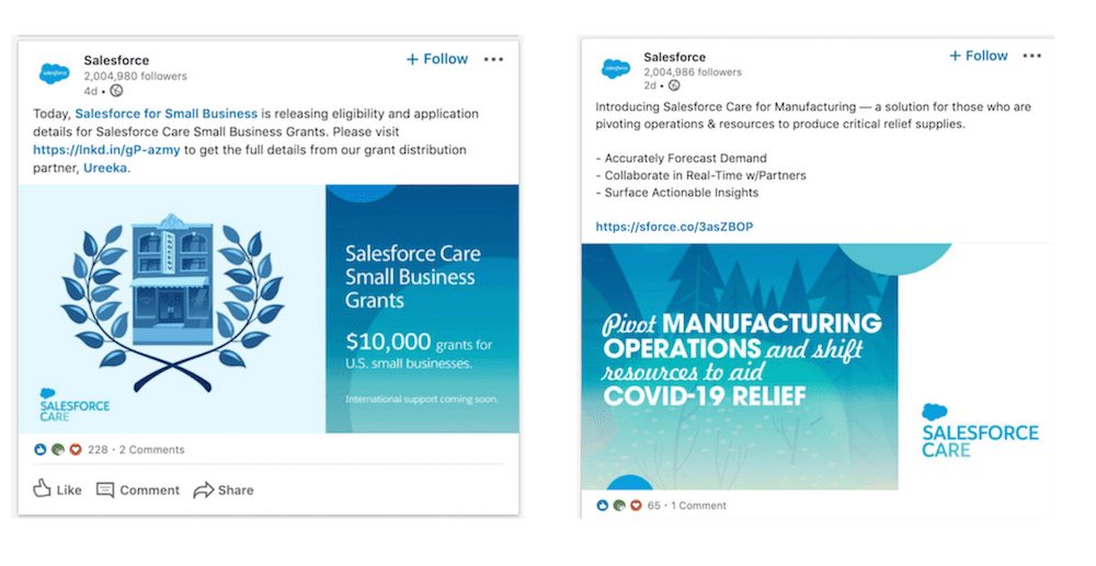 Salesforce LinkedIn branding during times of crisis example