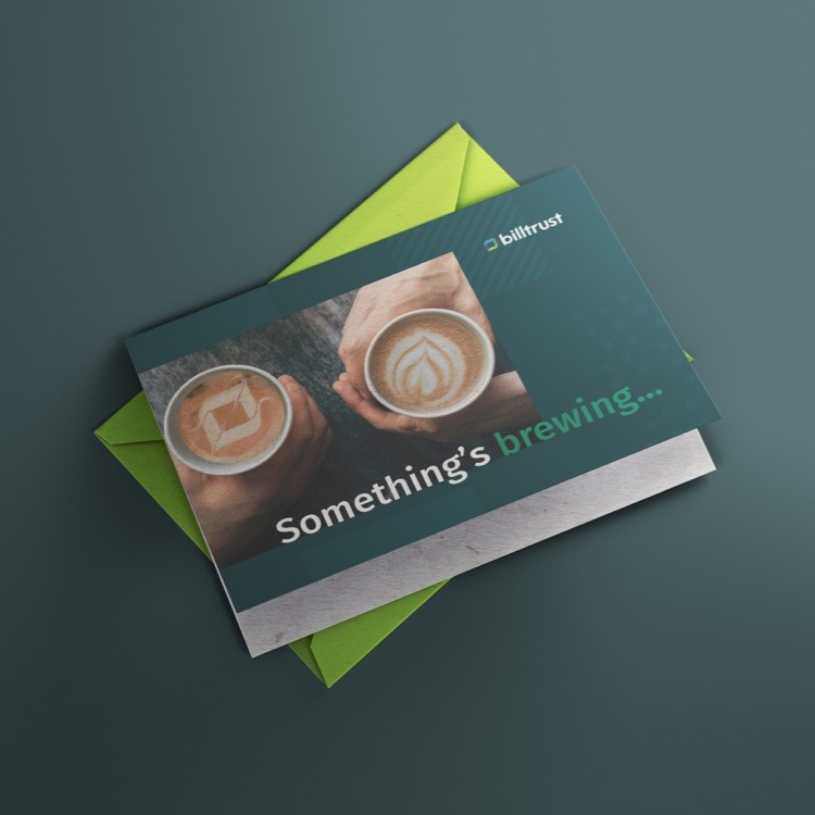 Mockup of Billtrust direct mail marketing material