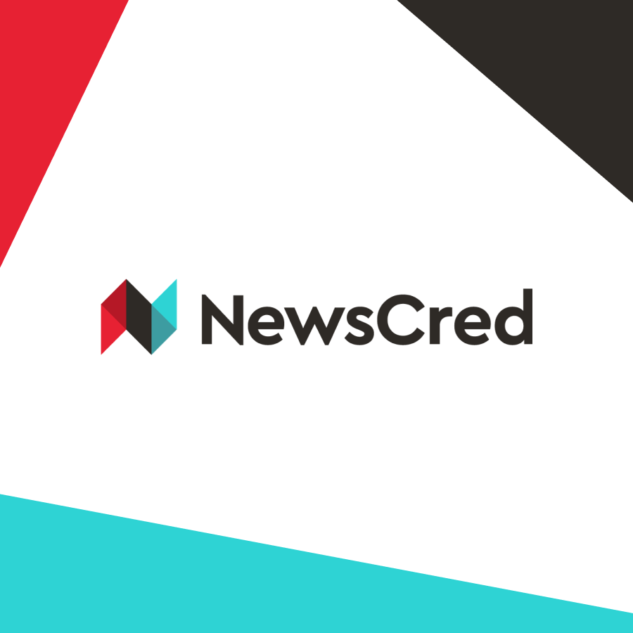 a red and blue origami style NewsCred logo