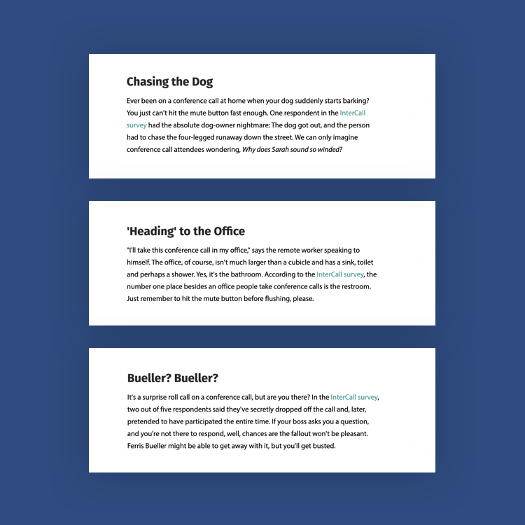 Mockup of key findings from InterCall data report