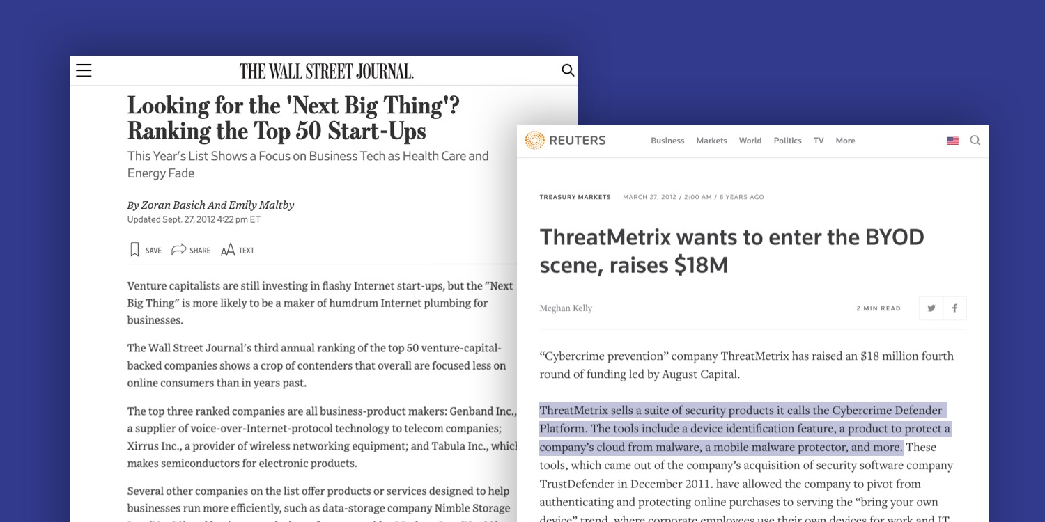 ThreatMetric The Wall Street Journal and Reuters PR placements