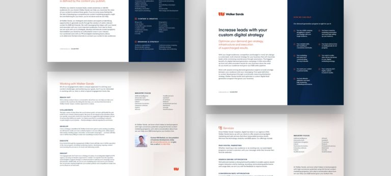 Mockup example of sell sheet for Walker Sands sales enablement offering