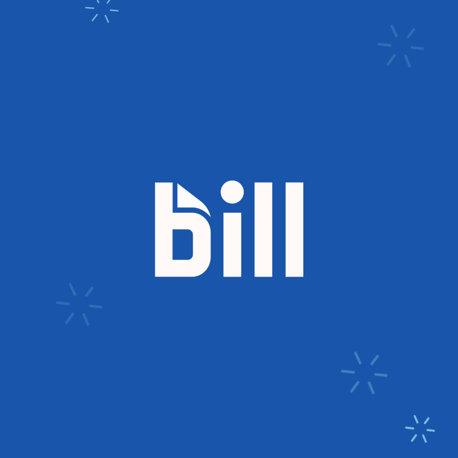 bill.com logo on blue background with star shapes