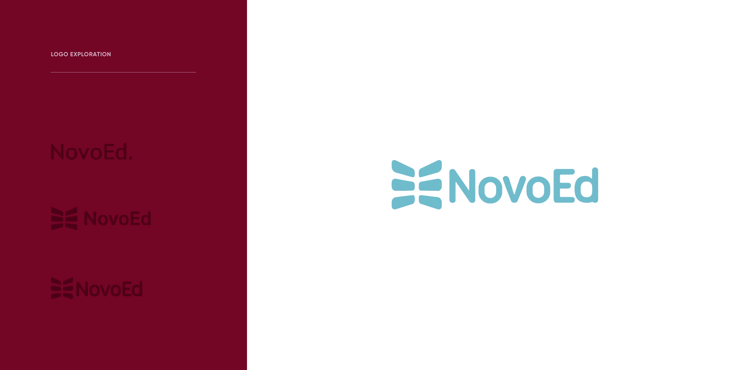 a motion graphic showing the evolution of concepts for NovoEd's logo treatment 