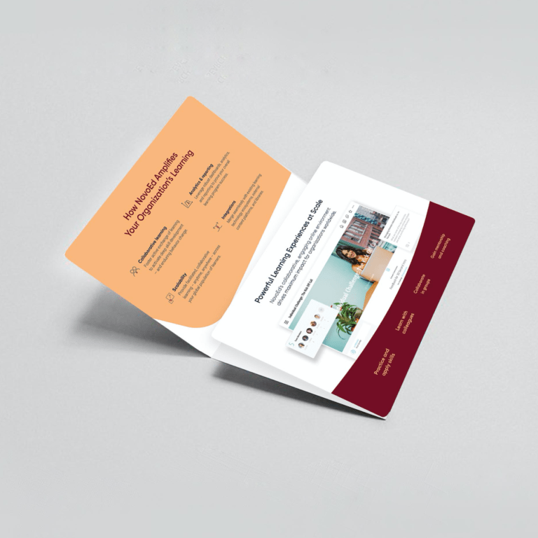 Mockup of NovoEd marketing material featuring the new branding