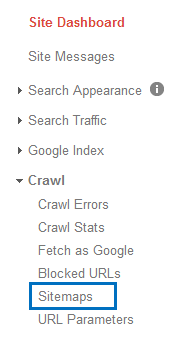 Site dashboard with a blue box around sitemaps