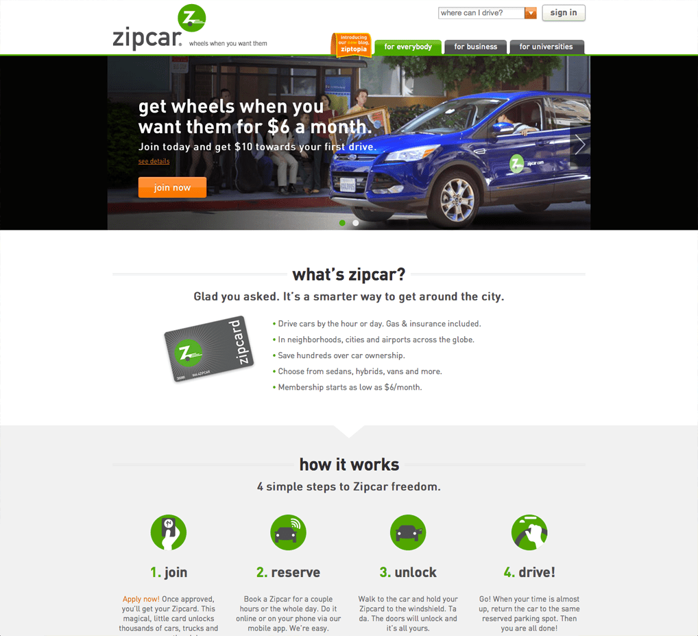 Zipcar website example
