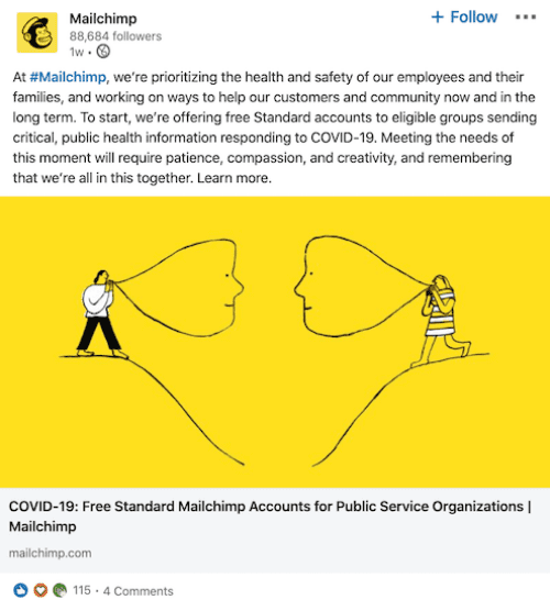 Mailchimp COVID-19 Facebook post