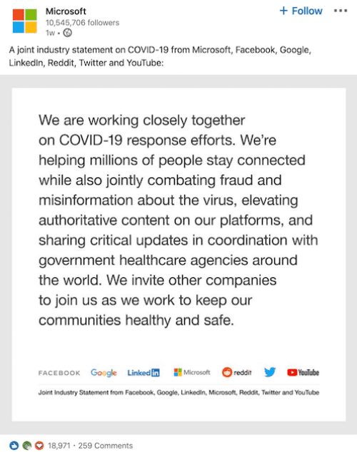 Microsoft COVID-19 Facebook Statement