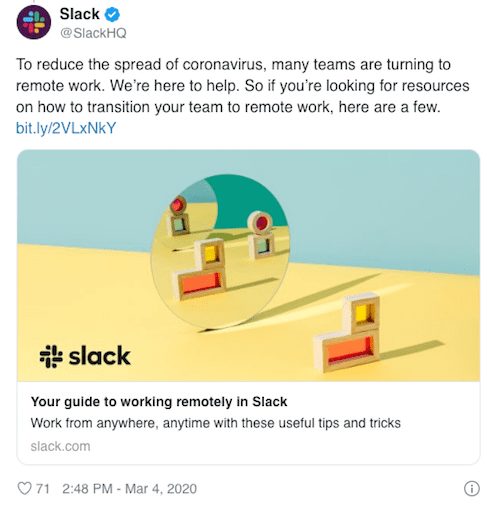 Slack coronavirus tweet
