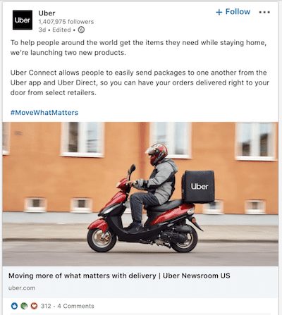 Uber COVID-19 Response Facebook Post