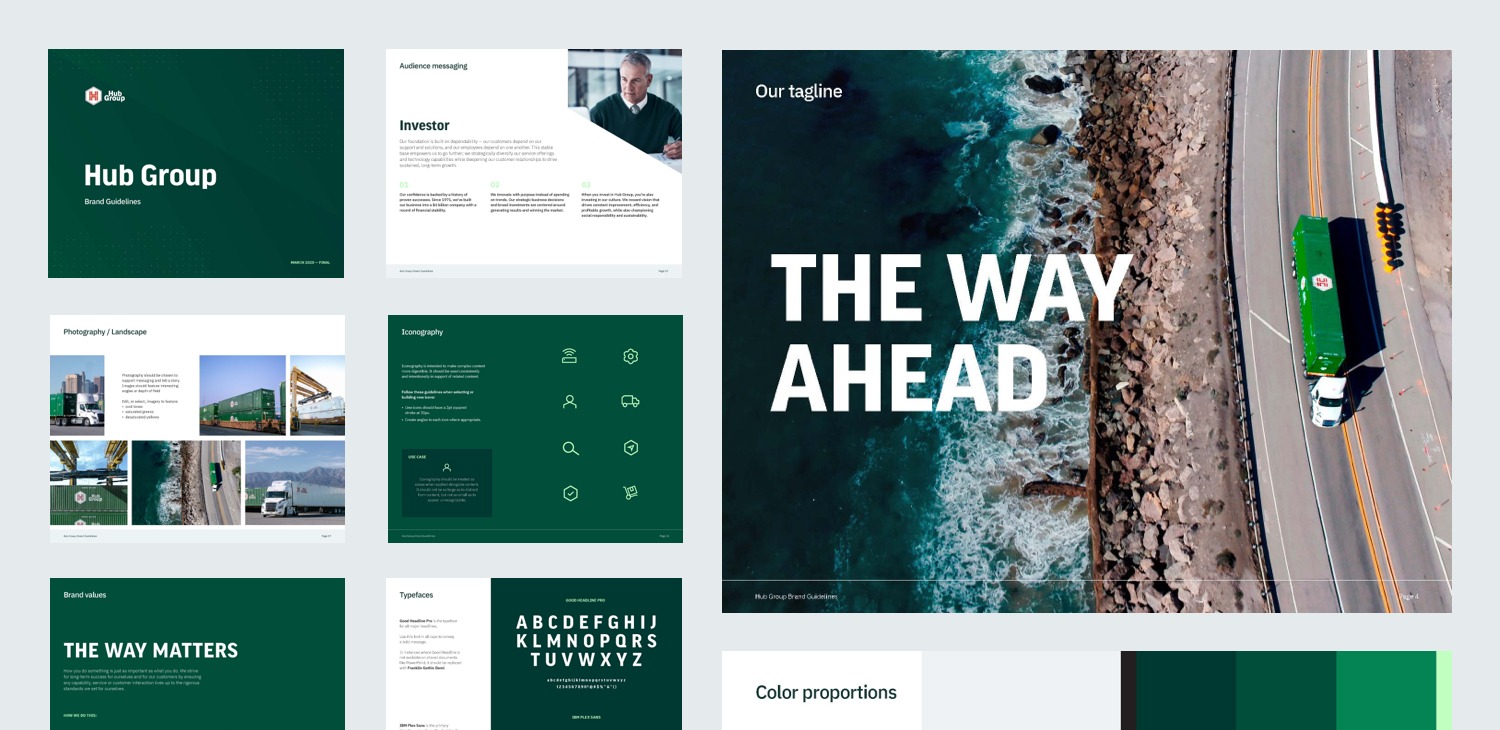 Mockup of Hub Group's brand guidelines