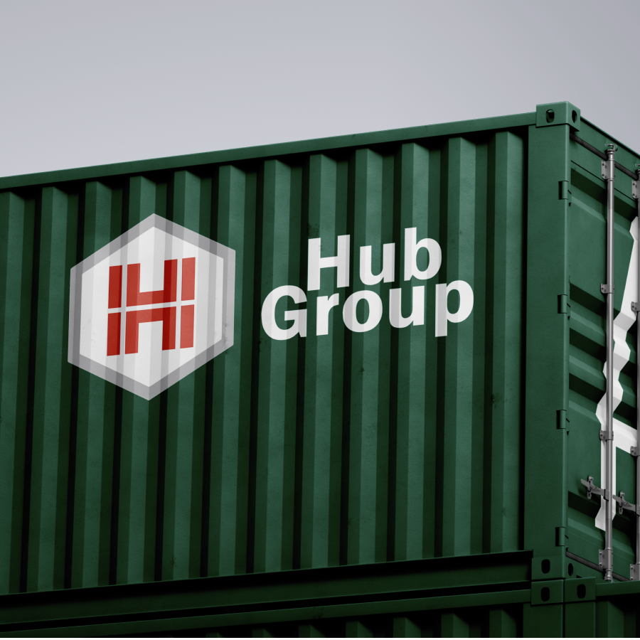 HubGroup logo on the side of a green shipping container