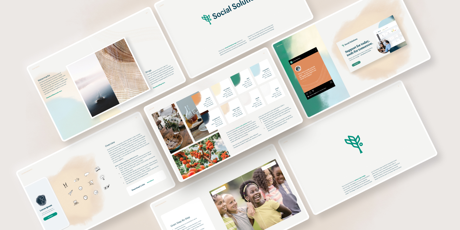 Mockup of Social Solutions brand guidelines