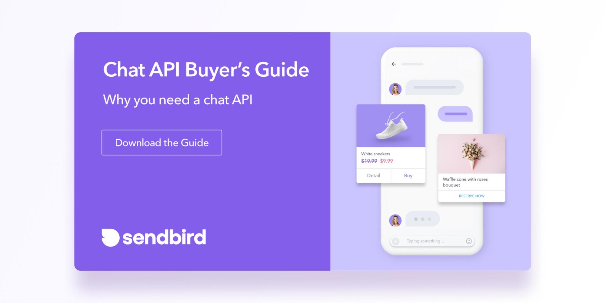Mockup of one Sendbird paid ad featuring their Chat API Buyer's Guide