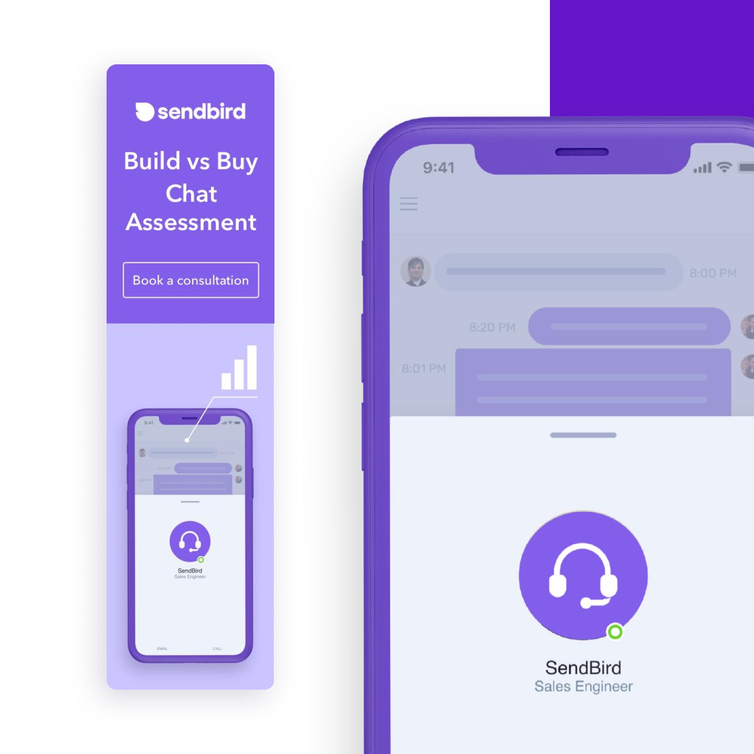 Build vs. Buy Chat Assessment retargeting ad mockup next to phone