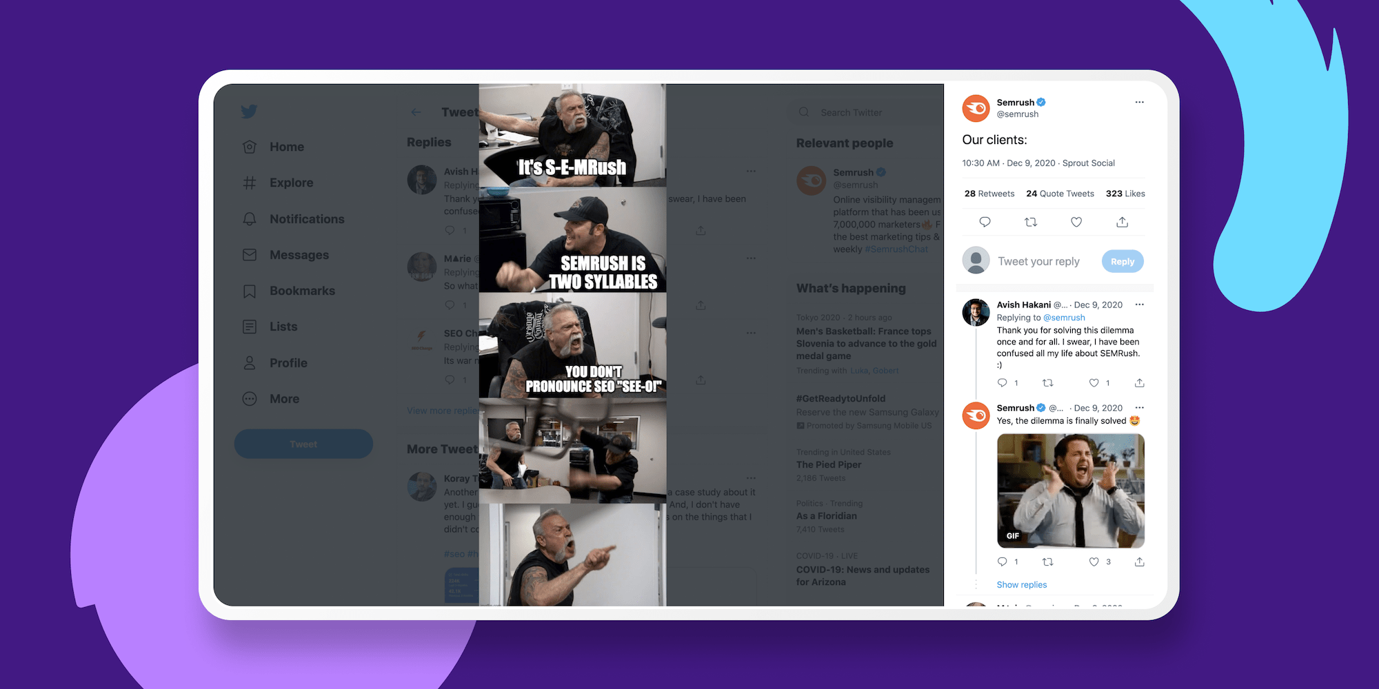 Mockup of screen showing a Semrush sample tweet