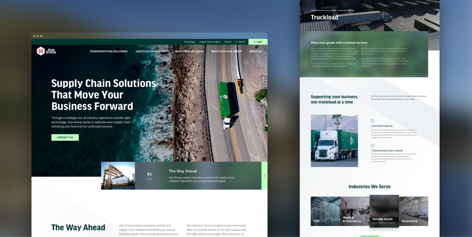 Mockup of Hub Group's redesigned website