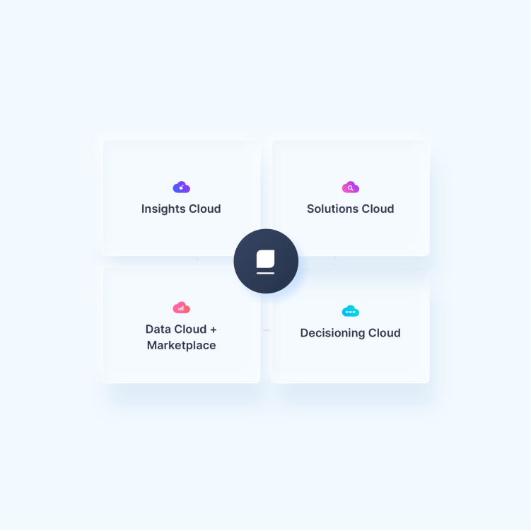 Mockup of Provenir's product architecture with bold color application.