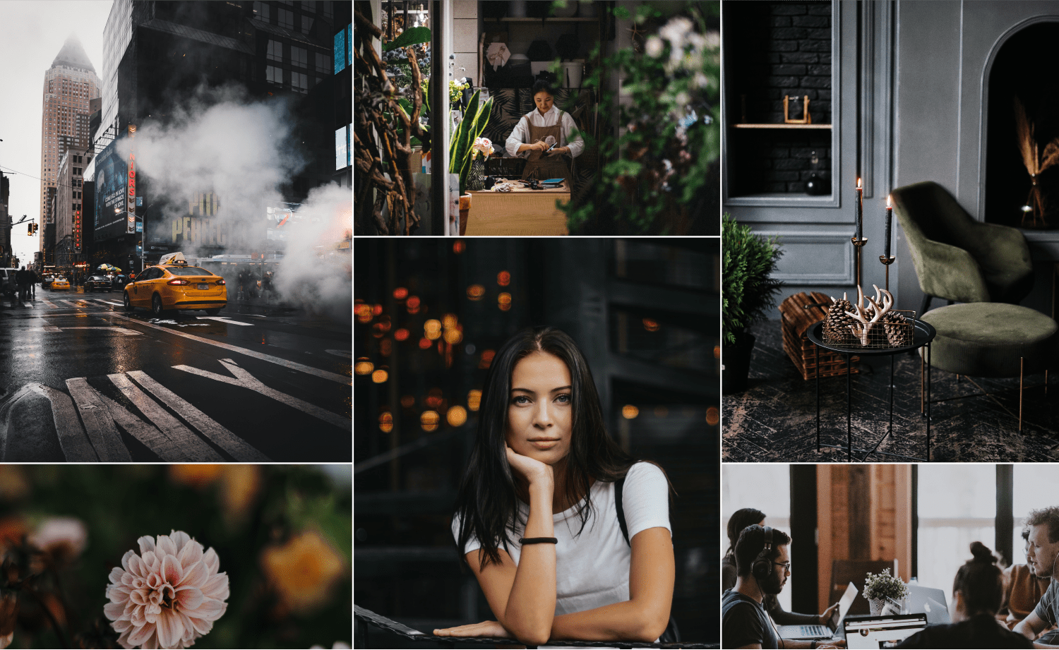 Collage of stock photos in darker green and brown shades.