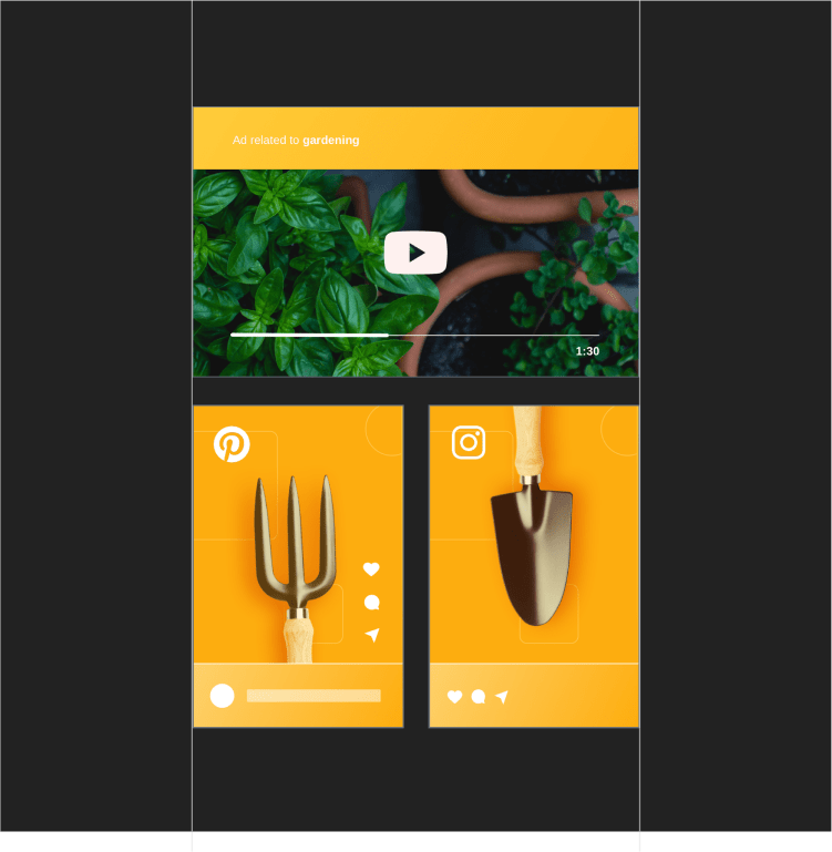 Mockup of Adlucent paid social ads using bright yellow color.