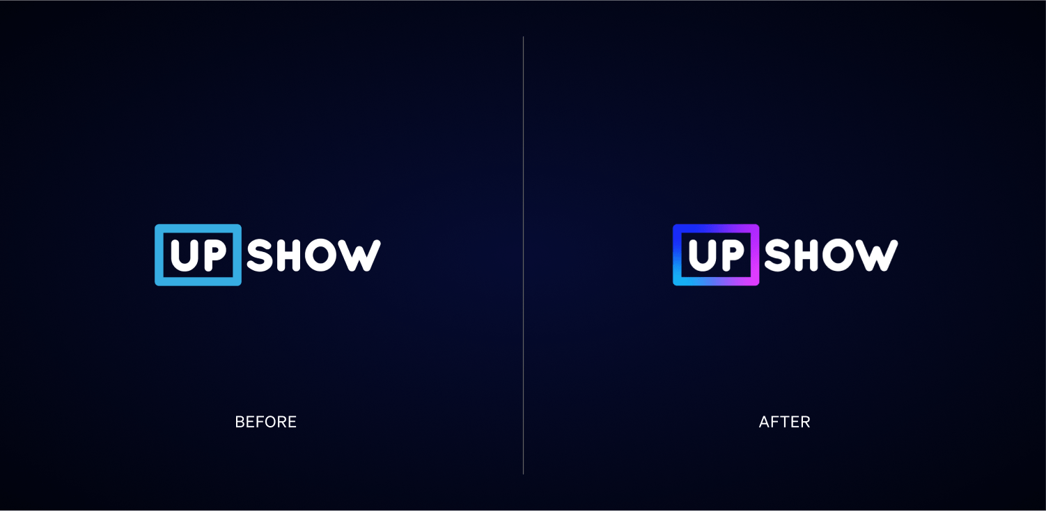 Side by side comparison of the UPshow logo before and after the rebrand.
