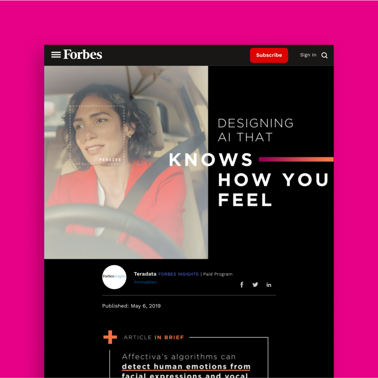 Mock-up of a Forbes media placement for Affectiva