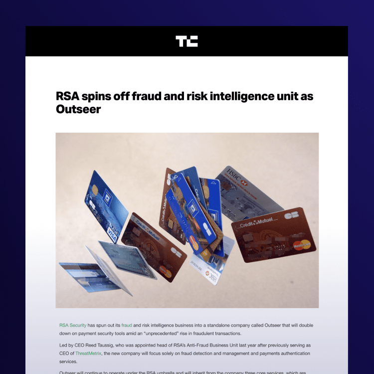 Mockup of TechCrunch media placement for Outseer