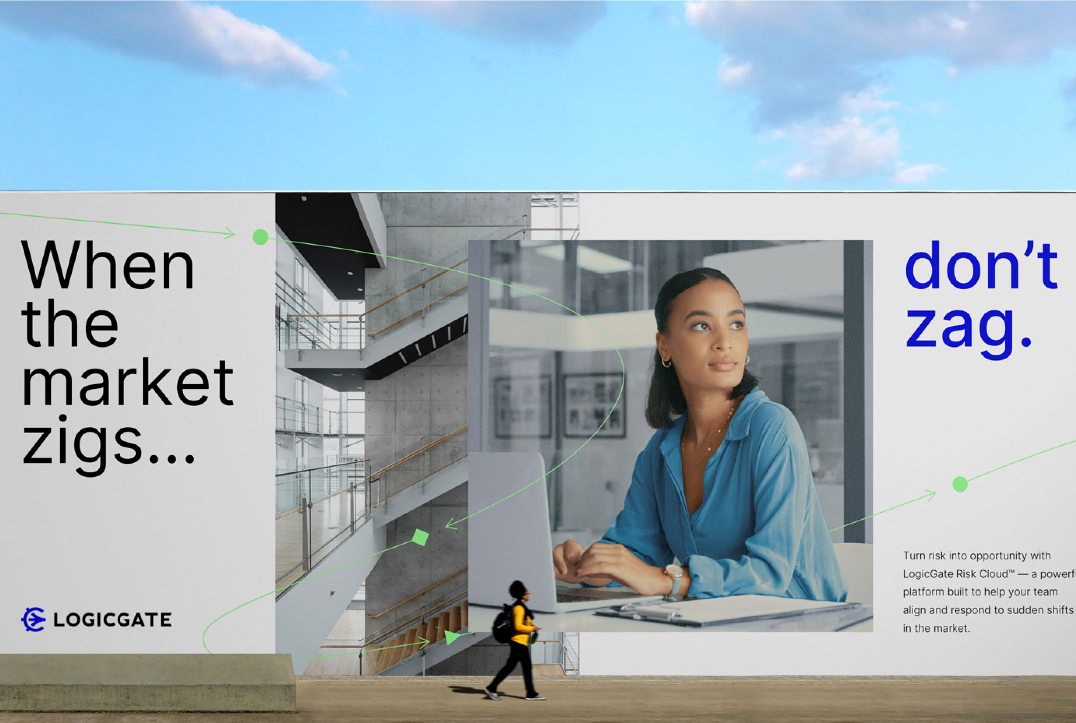 Mockup of LogicGate OOH advertisement featuring the new brand