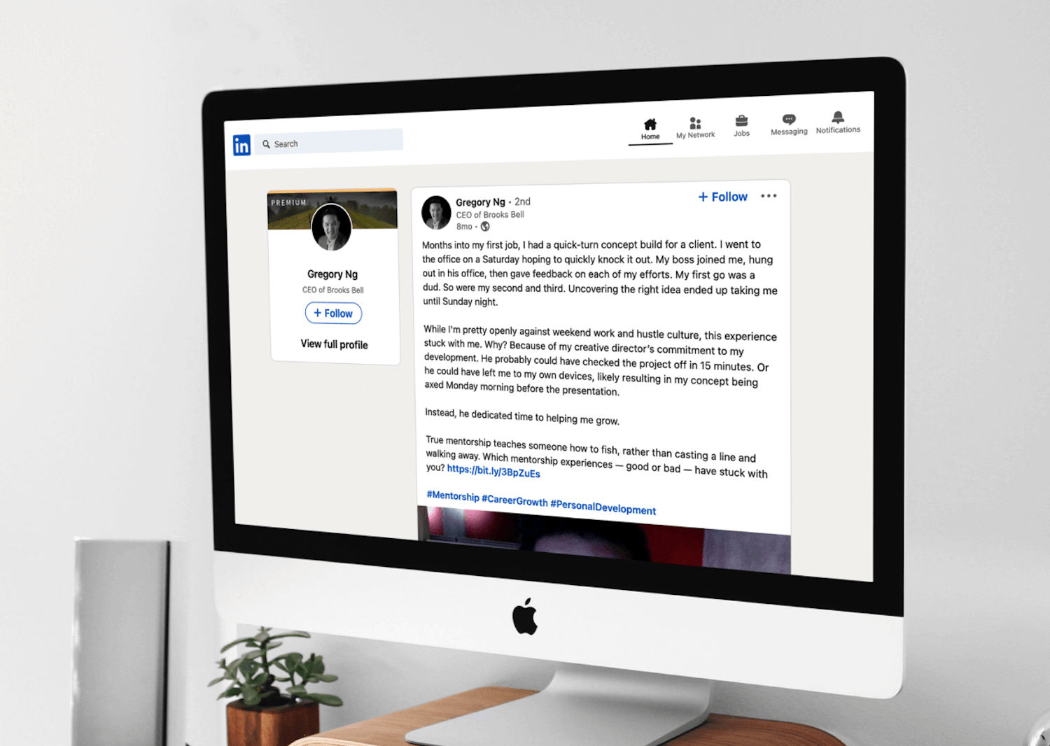 LinkedIn article mockup on desktop computer