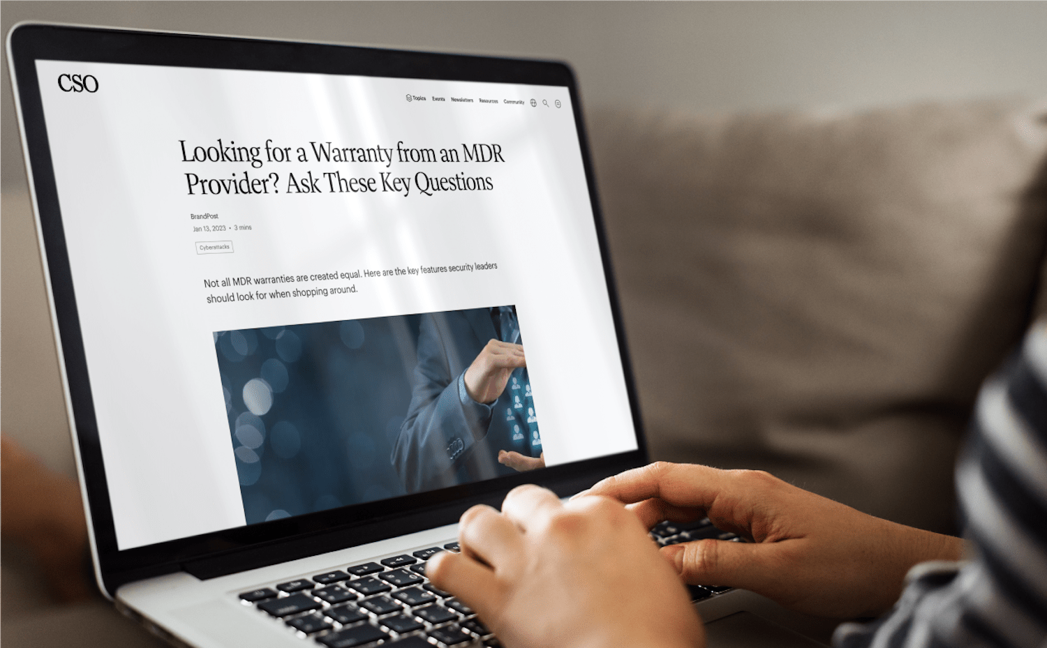 CSO sponsored article mocked up on laptop