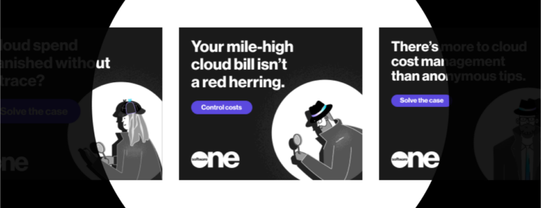 Google Display ads featuring the Cloud Detectives from SoftwareOne.
