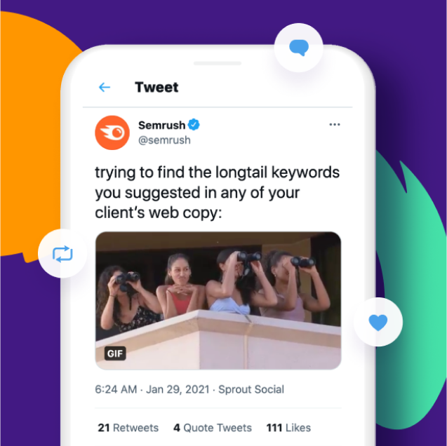 Mockup of a social media post for Semrush.