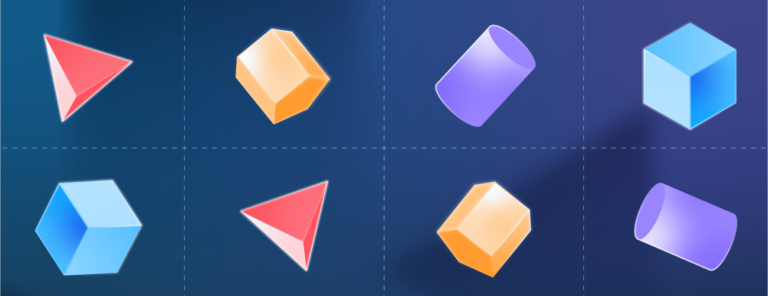 Illustration of shapes in different colors and shapes.