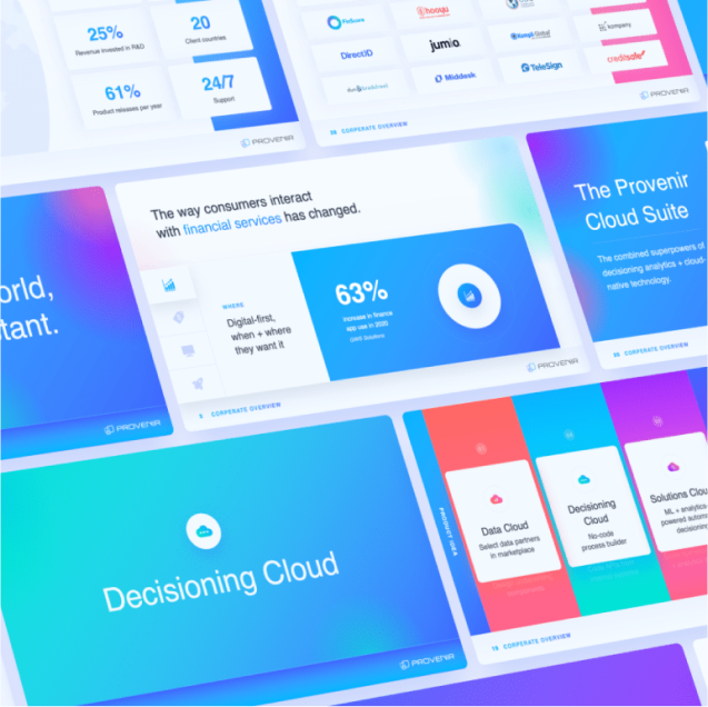 A blue and purple PowerPoint template with vibrant colors perfectly suited for a B2B Brand Identity Agency or offering Brand Identity Services.