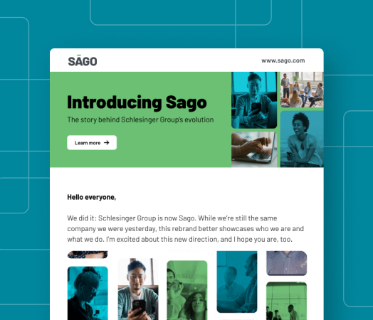 Screenshot of Sago's website, announcing their new rebrand.