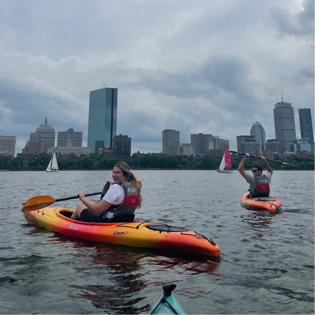 Two people kayaking in Boston