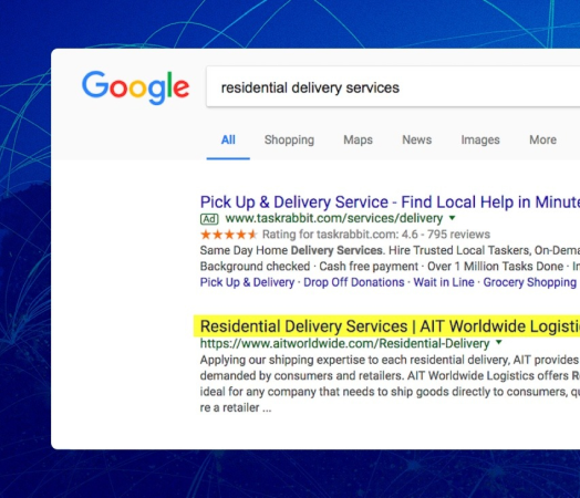 Screenshot of a google search for "residential delivery services."