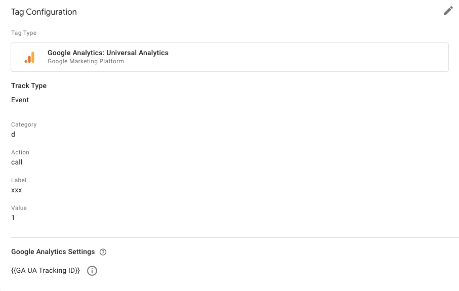 Example of UA event tracking configuration