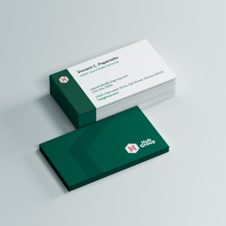 rendering of rebranded hub group business cards
