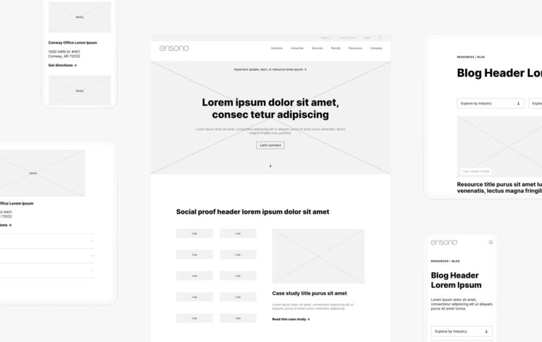 Rendering of web page mockups with lorem ipsum text