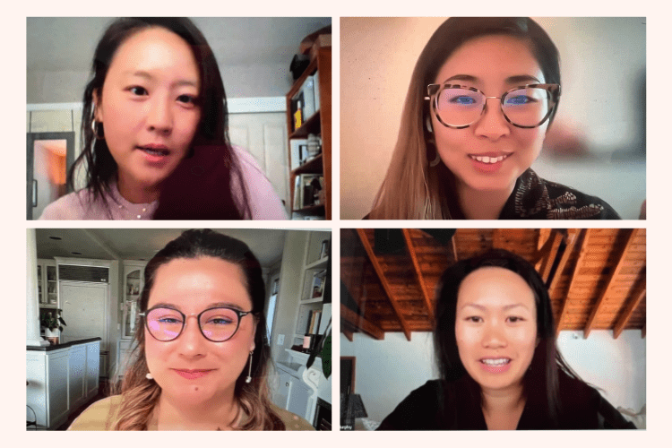 Screenshot of four women on a Zoom call
