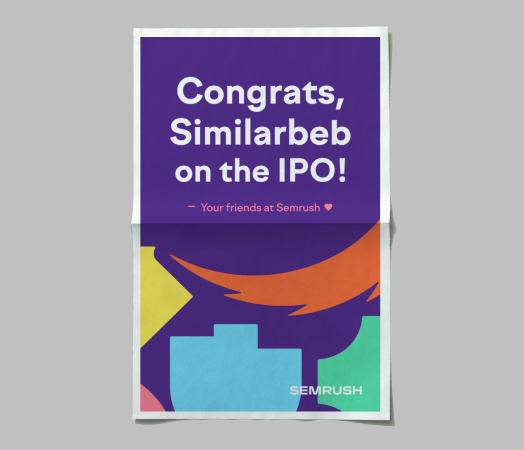 A newspaper placement from Semrush congratulating a recent IPO.